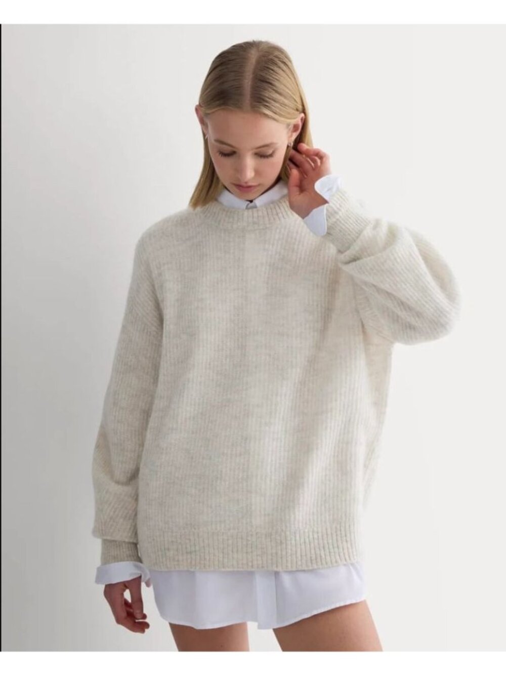 Everlane The Cocoon Crew in Alpaca size L in Almond
